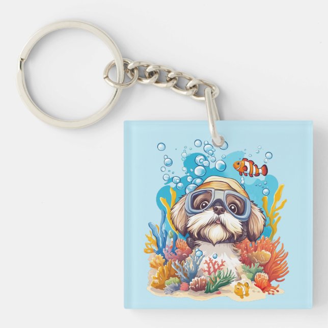 Shih Tzu Dog Snorkeling Coral Reef Schlüsselanhänger (Vorderseite)