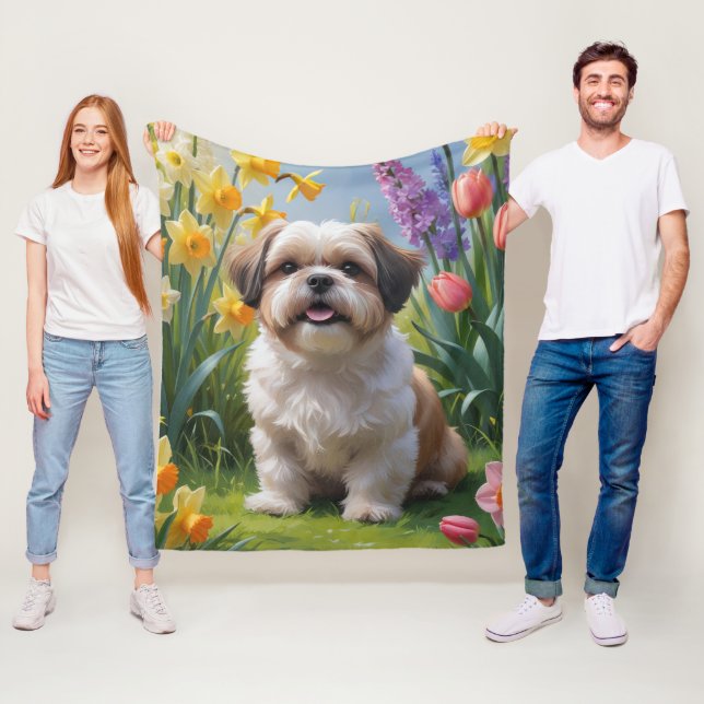 Shih Tzu Dog Spring Flowers Malerei Fleecedecke (Beispiel)