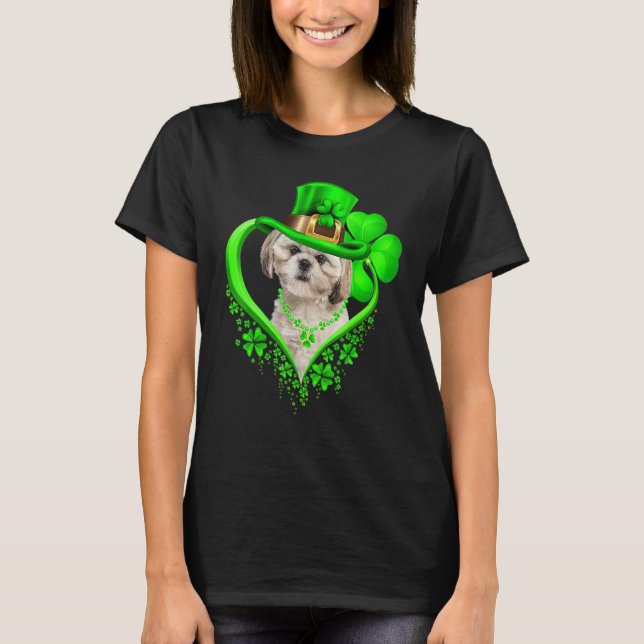Shih Tzu Dog St Patricks Day Lover Irish Shamrock T-Shirt (Vorderseite)