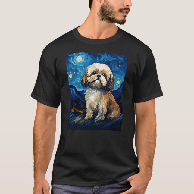 Shih Tzu Dog Starry Night Van Gogh Art Lover T-Shirt (Vorderseite)
