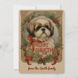 Shih Tzu Dog Vintage Weihnachtskarte Feiertagskarte