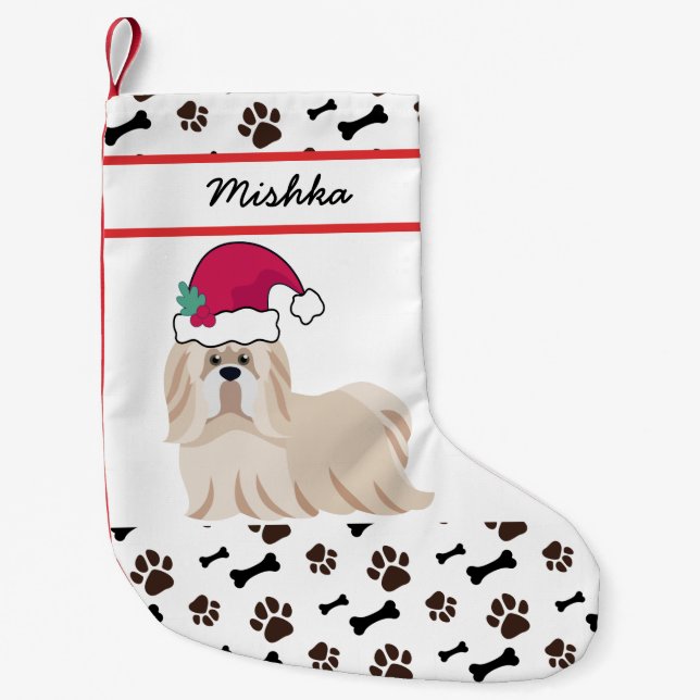 Shih Tzu Dog Weihnachten mit eigenem Hundenamen Kleiner Weihnachtsstrumpf (Vorderseite)
