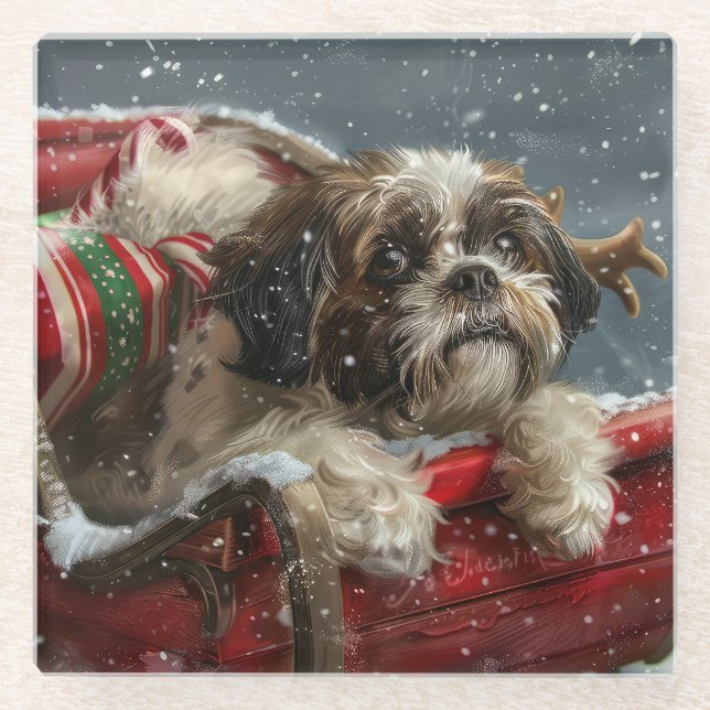 Shih Tzu Dog Weihnachtsfest Glasuntersetzer (Vorderseite)