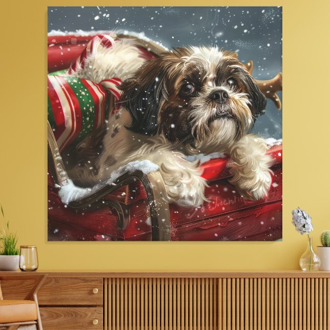 Shih Tzu Dog Weihnachtsfest Leinwanddruck (Insitu (Wohnzimmer))