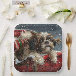 Shih Tzu Dog Weihnachtsfest Pappteller