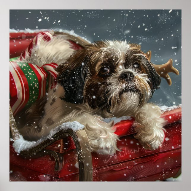 Shih Tzu Dog Weihnachtsfest Poster (Vorne)