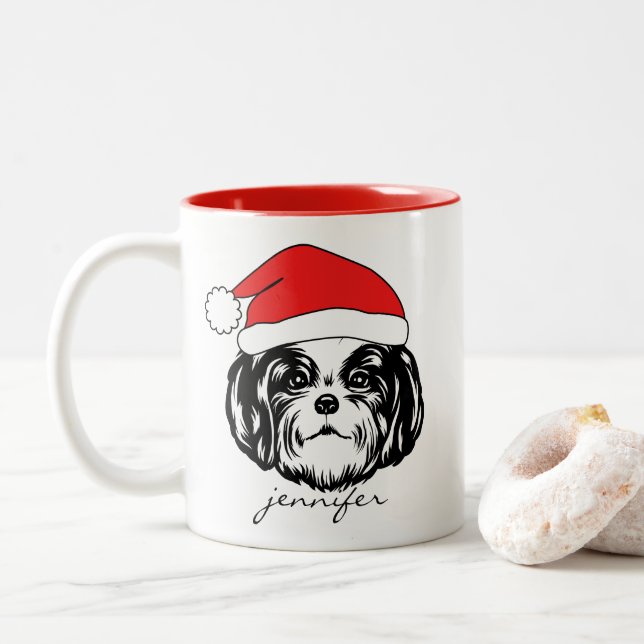 Shih Tzu Dog Weihnachtsmannmütze Zweifarbige Tasse (Mit Donut)
