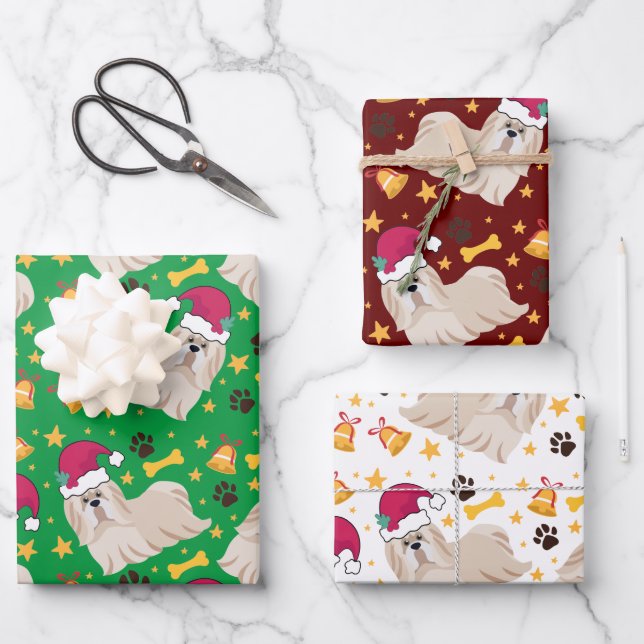Shih Tzu Dog zu Weihnachten in der Weihnachtsmannm Geschenkpapier Set (Vorderseite)