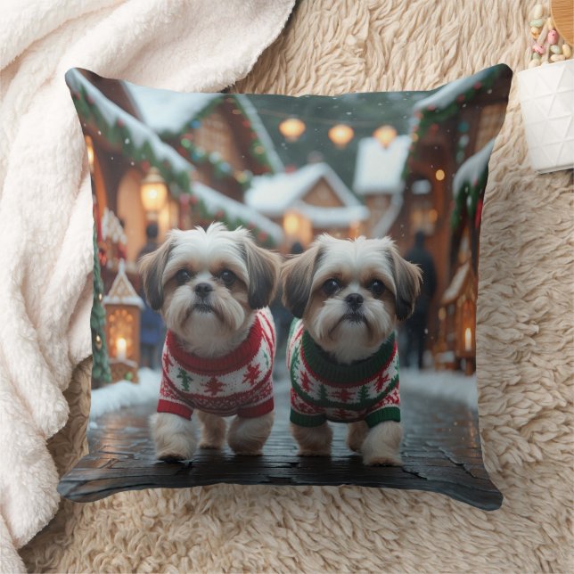 Shih Tzu Dogs Christmas Snow Holiday Kissen (Decke)