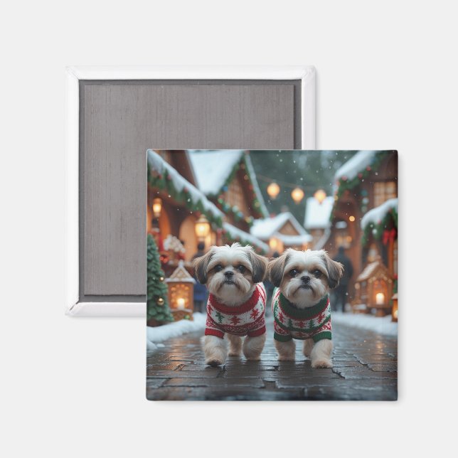 Shih Tzu Dogs Christmas Snow Holiday Magnet (Vorderseite/Rückseite)