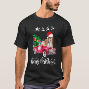 Shih Tzu Dogs Ride Red Truck Weihnachten Weihnacht T-Shirt