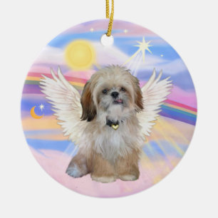 Shih Tzu Engel in Himmelswolken Keramikornament