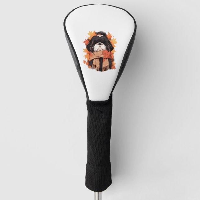 Shih Tzu Fall Dog Autumn Leaves Erntedank Copy Golf Headcover (Vorderseite)