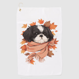 Shih Tzu Fall Dog Autumn Leaves Erntedank Copy Golfhandtuch