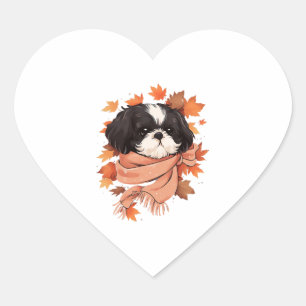 Shih Tzu Fall Dog Autumn Leaves Erntedank Copy Herz-Aufkleber