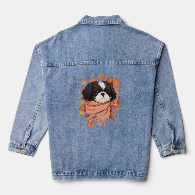 Shih Tzu Fall Dog Autumn Leaves Erntedank Copy Jeansjacke (Rückseite)