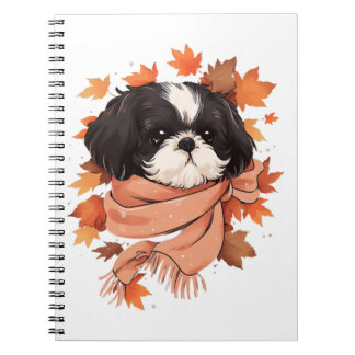 Shih Tzu Fall Dog Autumn Leaves Erntedank Copy Notizblock