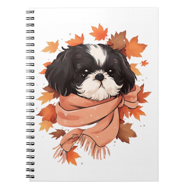 Shih Tzu Fall Dog Autumn Leaves Erntedank Copy Notizblock (Vorderseite)
