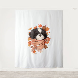 Shih Tzu Fall Dog Autumn Leaves Erntedank Copy Wandteppich