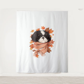 Shih Tzu Fall Dog Autumn Leaves Erntedank Copy Wandteppich