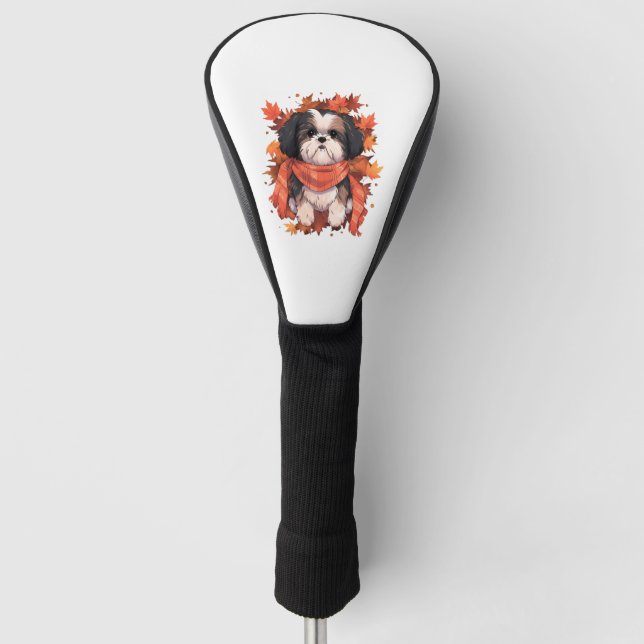 Shih Tzu Fall Dog Herbstverlassen Erntedank Golf Headcover (Vorderseite)