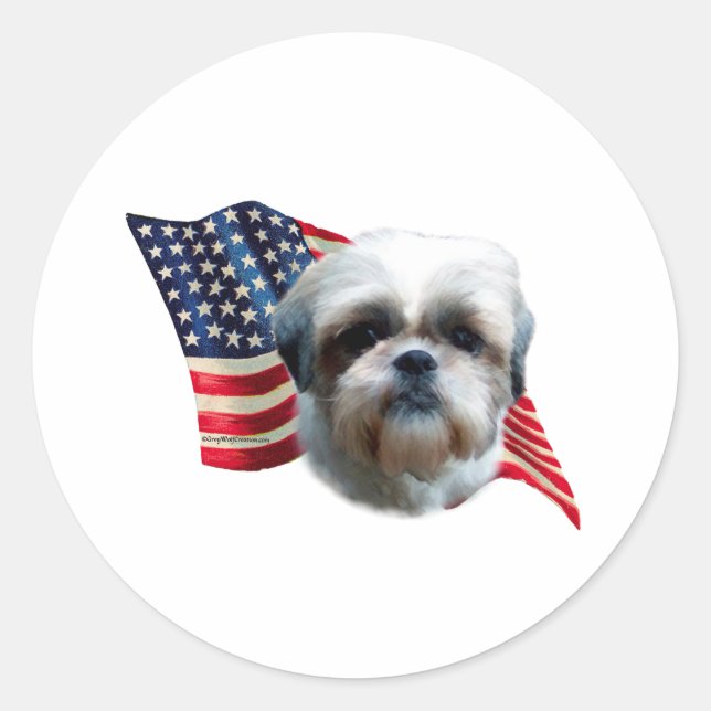 Shih Tzu Flag Runder Aufkleber (Vorderseite)