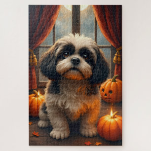 Shih Tzu Gothic Manor Halloween-Porträtkunst Puzzle