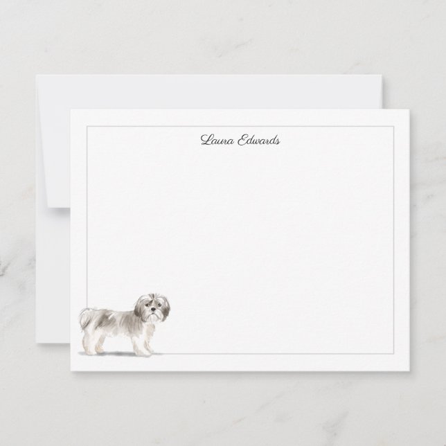 Shih Tzu Gray Border Personalized Mitteilungskarte (Vorderseite)