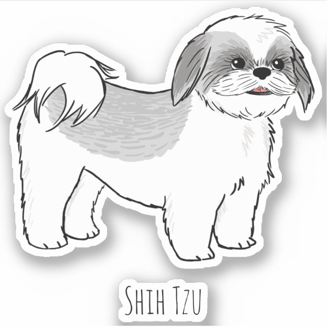Shih Tzu Gray und White Cartoon Dog Vinyl Sticker (Vorderseite)