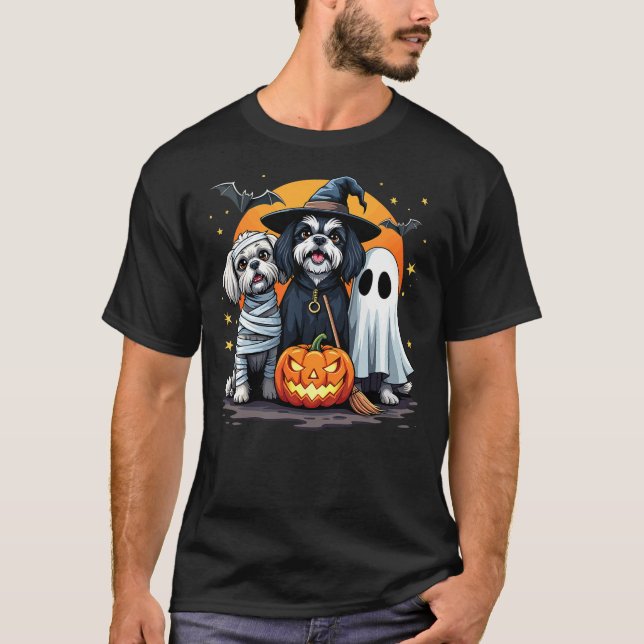 Shih Tzu Halloween Costume Mummy Witch Ghost Dog L T-Shirt (Vorderseite)
