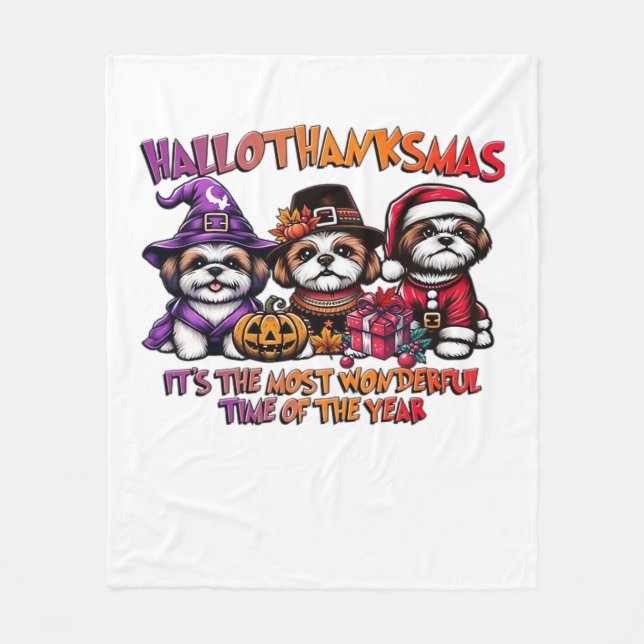 Shih Tzu Halloween Erntedank Weihnachtsklassiker Fleecedecke (Vorderseite)