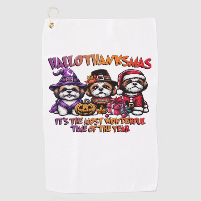 Shih Tzu Halloween Erntedank Weihnachtsklassiker Golfhandtuch (Vorderseite)
