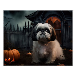 Shih Tzu Halloween Gruselig Poster