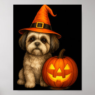 Shih Tzu Halloween-Kürbis-Hundekostüm Familien-Mat Poster