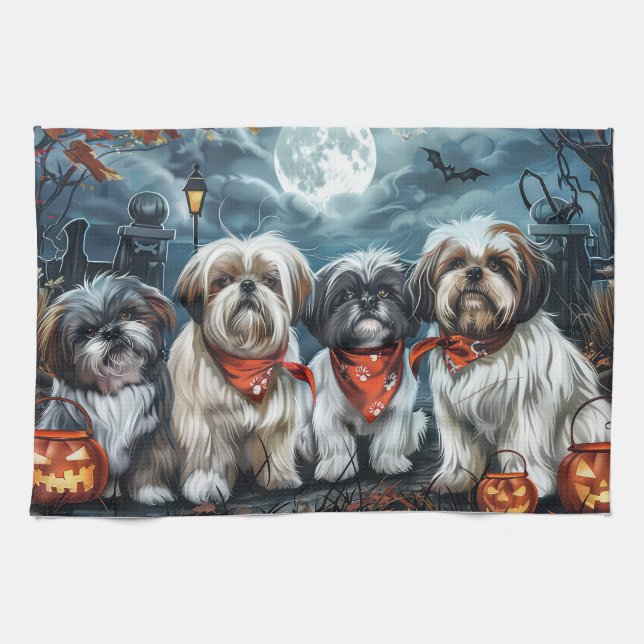 Shih Tzu Halloween Spooky Geschirrtuch (Horizontal)