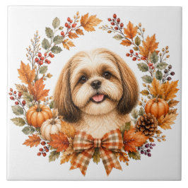 Shih Tzu Herbstkranz Fliese