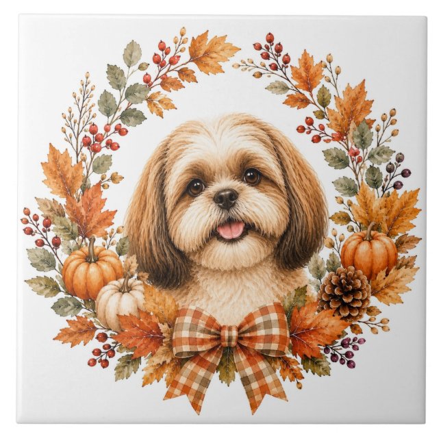 Shih Tzu Herbstkranz Fliese (Vorderseite)