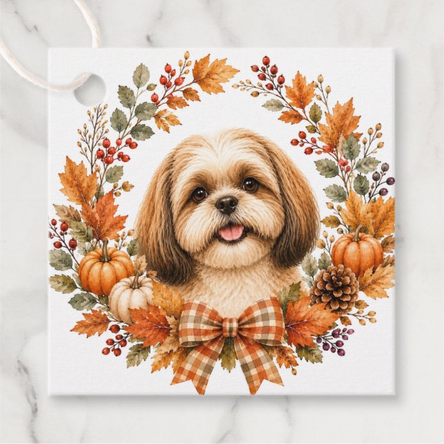 Shih Tzu Herbstkranz Geschenkanhänger (Vorderseite)