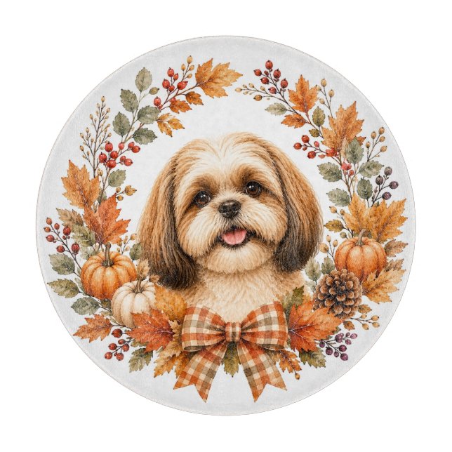 Shih Tzu Herbstkranz Schneidebrett (Vorderseite)