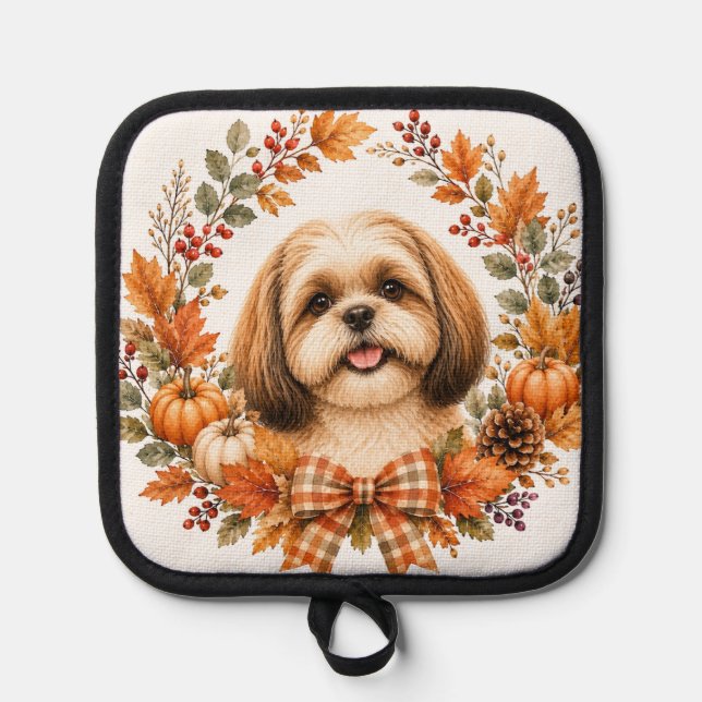 Shih Tzu Herbstkranz Topflappen (Vorderseite)