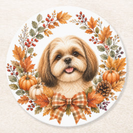 Shih Tzu Herbstkranz-Unterlage Runder Pappuntersetzer