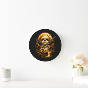 Shih Tzu Heult zum Mond Lustiger Hund Runde Wanduhr
