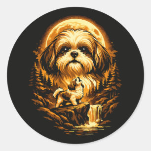 Shih Tzu Heult zum Mond Lustiger Hund Runder Aufkleber