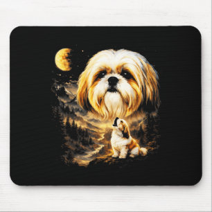 Shih Tzu Heult zum Mond Vintage 90er Lustiger Hund Mousepad