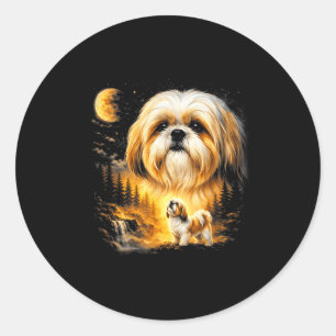 Shih tzu heult zum Mond vintage 90er lustiger Hund Runder Aufkleber