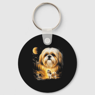 Shih Tzu Heult zum Mond Vintage 90er Lustiger Hund Schlüsselanhänger