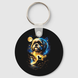 Shih Tzu Heult zum Mond Vintage 90er Lustiger Hund Schlüsselanhänger