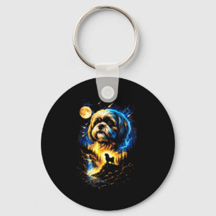 Shih Tzu heult zum Mond vintage 90er lustiger Hund Schlüsselanhänger