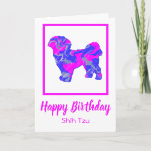 Shih Tzu Hot Pink Silhouette Dog Funny Birthday Karte