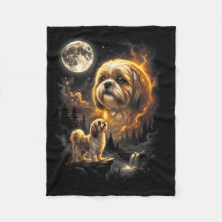 Shih Tzu Howling to The Moon Retro Vintage 90s Fleecedecke